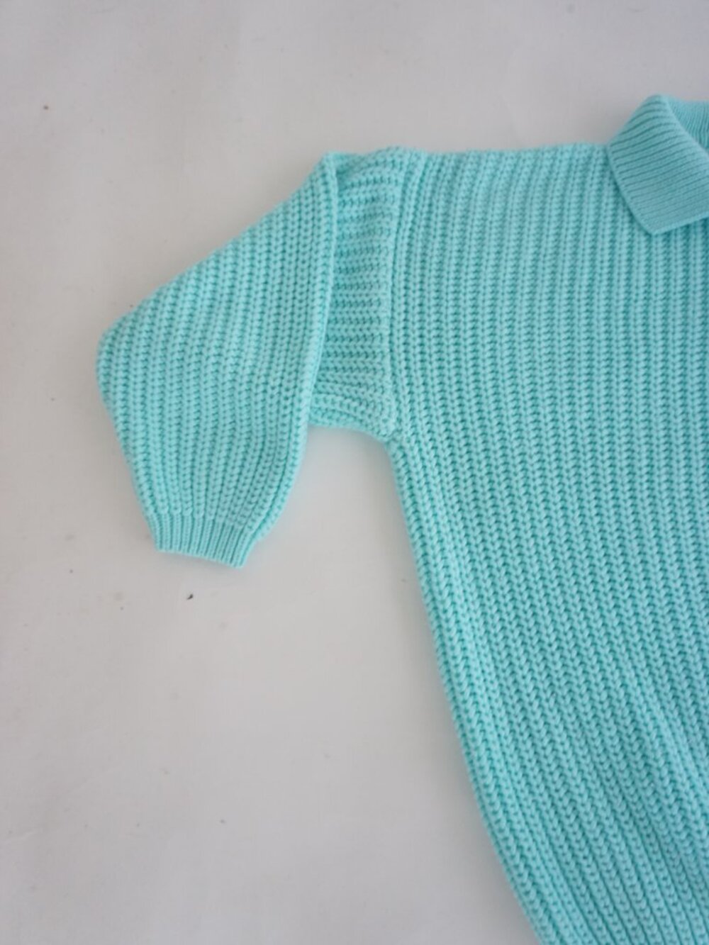 Vintage Cassie West Aqua Ribbed Collared Button Grandpa Knit Tennis Sweater M - Picture 7 of 8